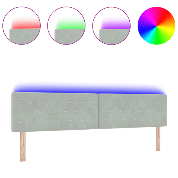 LED huvuddyna med LED-ljusslingor Ljusgrå 200 cm Sammet