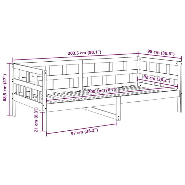 Dagbädd vit 90x200 cm massiv furu