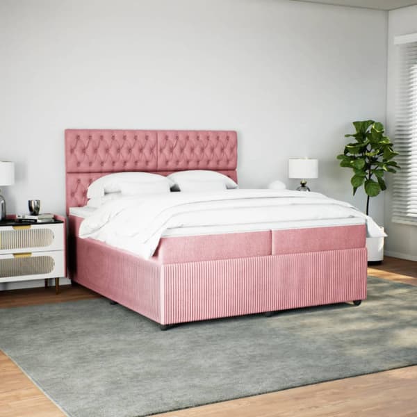 Ramsäng med madrass rosa 200x200 cm sammet