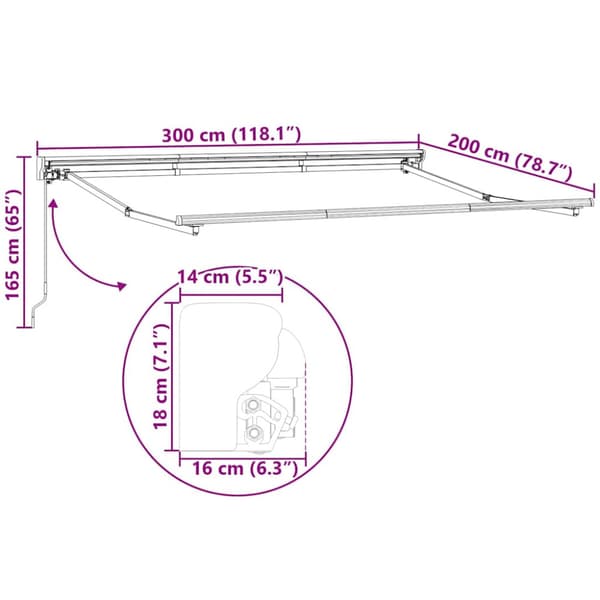 Markisram Grön och Vit 300 x 200 cm Polyester med PU-beläggning