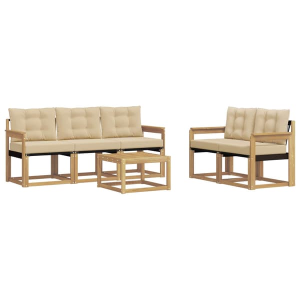 Utomhussoffset med kudde 6 pcs Vit och Beige