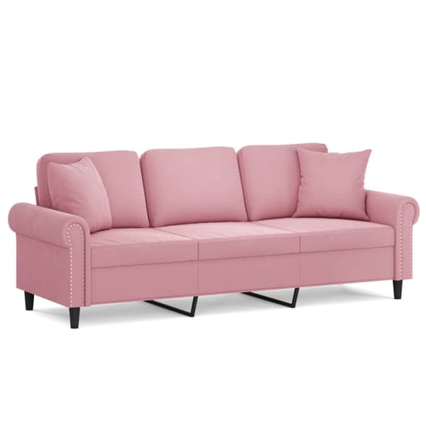 3-sitssoffa med prydnadskuddar rosa 180 cm sammet