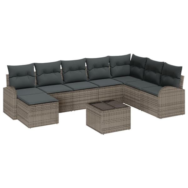 Trädgårdsoffset med kudde 9 pcs Grå Poly rattan