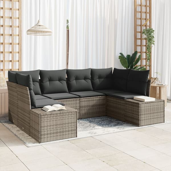 Trädgårdsoffset med lagring 6 pcs Grå Poly rattan