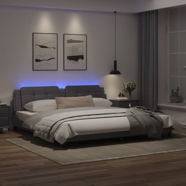 Bed Frame with LED without Mattress "Zadar" Grey 200x200 cm