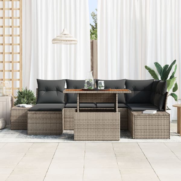 Trädgårdsoffset med lagring 7 pcs Grå Poly rattan