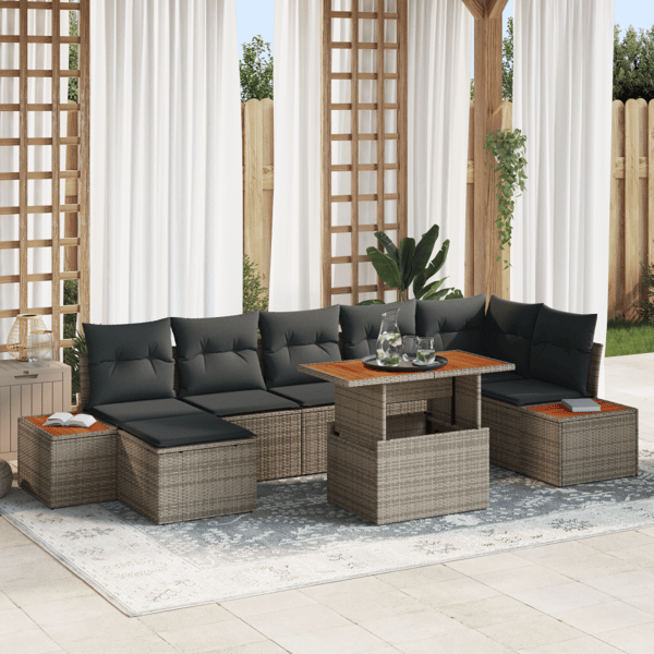 Trädgårdsoffset med lagring 8 pcs Grå Poly rattan