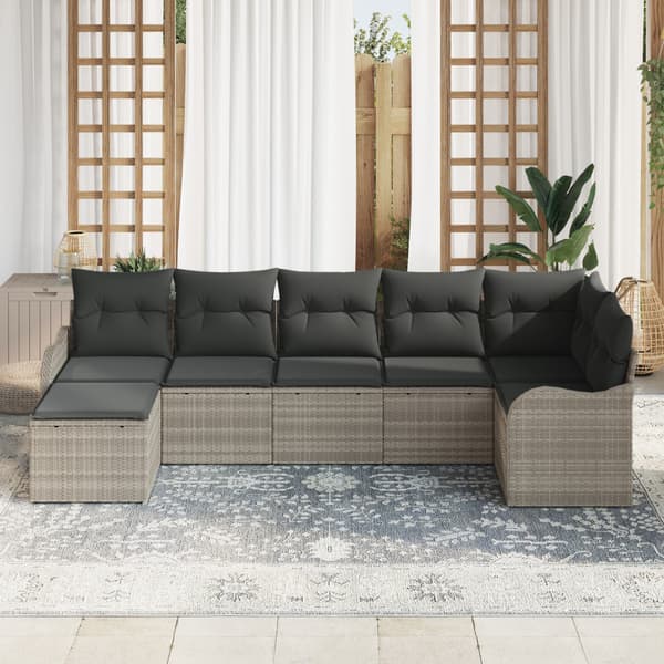 Trädgårdsoffset med kudde 7 pcs Ljusgrå Poly rattan
