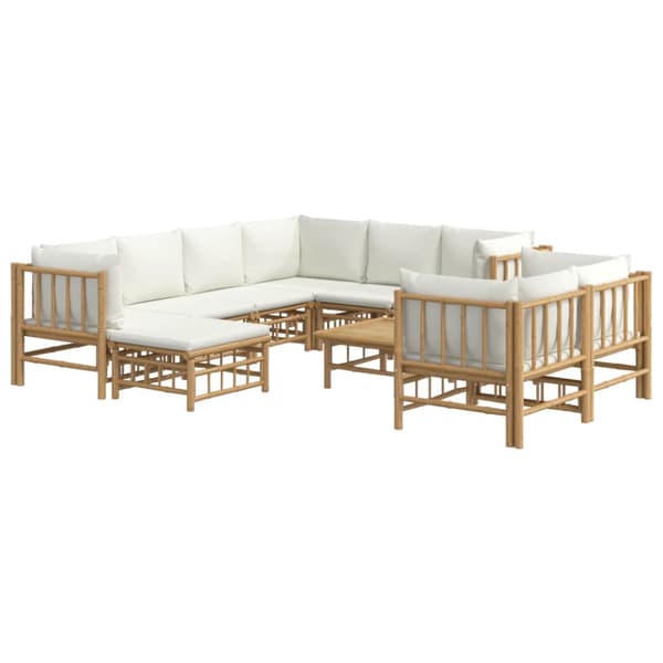 Loungegrupp 10 delar gräddvita dynor bambu