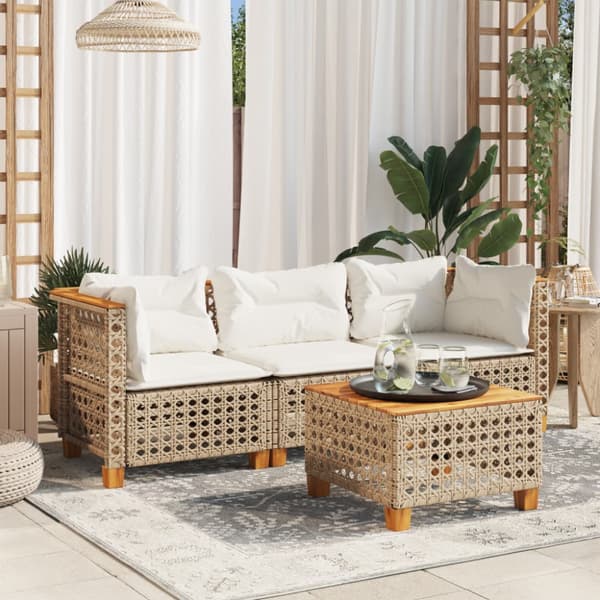 Trädgårdssoffa 3-sits med dynor konstrotting beige