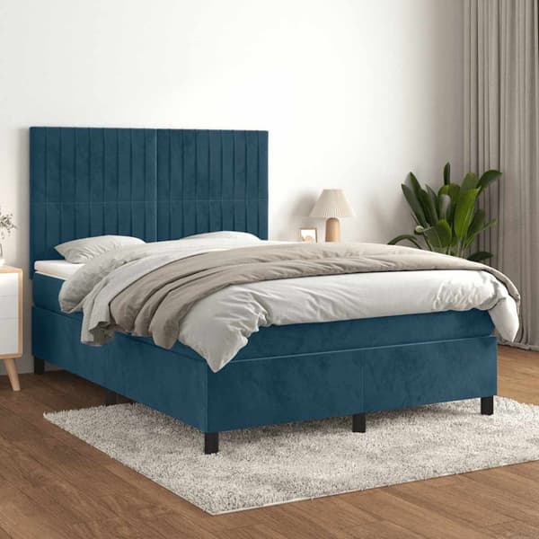 Ramsäng med madrass mörkblå 140x200 cm sammet