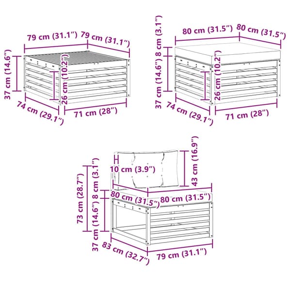 Utomhussoffset 6 pcs Vit och antracit 79 x 79 x 37 cm Polyester