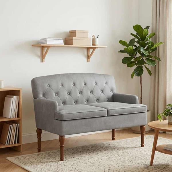 Loveseat med knapprapport Ljusgrå 111 x 65 x 79 cm Sammet