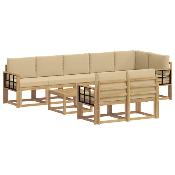 Utomhussoffset med kudde 9 pcs Vit och Beige Polyester