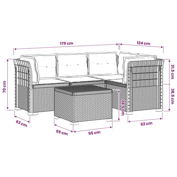 4-sits Trädgårdsoffa med Kuddar Rattan Look PP Vit