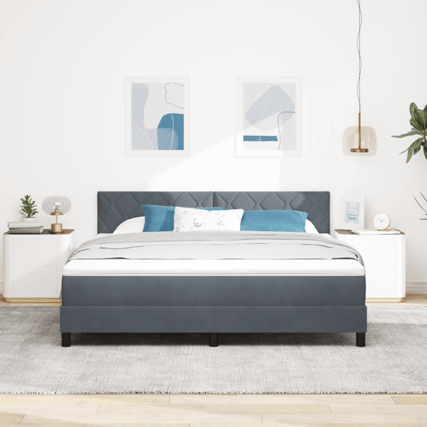 LED Box Säng med huvudgavel Mörkgrå 180 x 200 cm Sammet