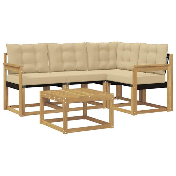 Utomhussoffset med kudde 5 pcs Vit och Beige