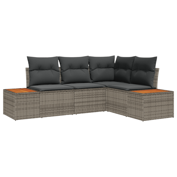 Trädgårdsoffset med kudde med lagring 4 pcs Grå Polyrattan