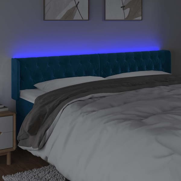 Sänggavel LED mörkblå 203x16x78/88 cm sammet