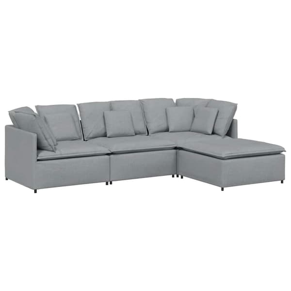 Modulsoffa med fotpall och dynor i tyg ljusgrå