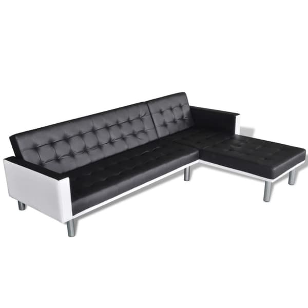 L-formad bäddsoffa konstläder svart