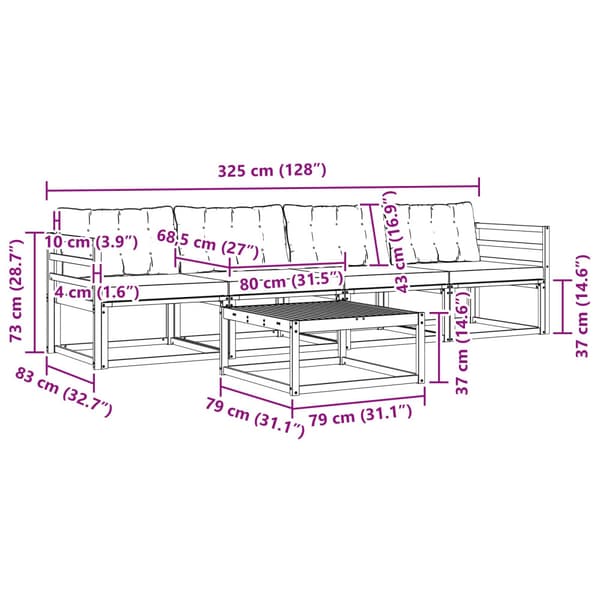 Utomhussoffset 5 pcs Vit och grädde 79 x 79 x 37 cm