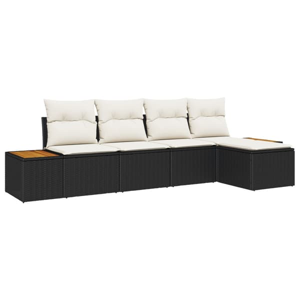 Trädgårdsoffset med kudde 5 pcs Svart Poly rattan