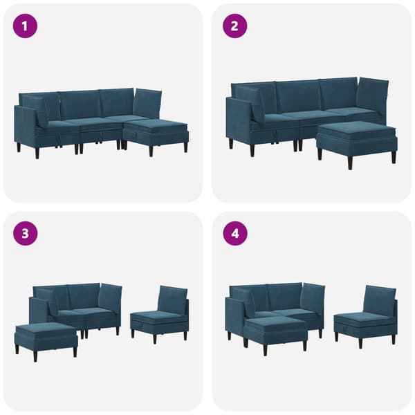 Möbelset för vardagsrummet med kudde 4 pcs Blå Sammet