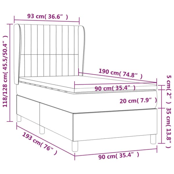 Ramsäng med madrass mörkgrå 90x190 cm sammet