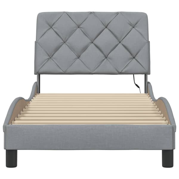 Bed Frame with LED without Mattress Light Grey 90x190 cm Fabric
