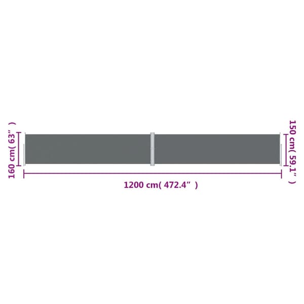Infällbar sidomarkis antracit 160x1200 cm
