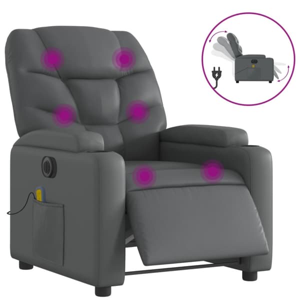 Elektrisk massagefåtölj grå konstläder