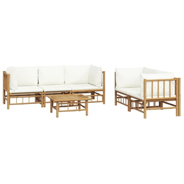 Loungegrupp 6 delar gräddvita dynor bambu