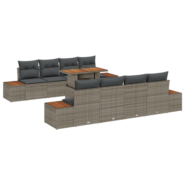 Trädgårdsoffset med lagring 9 pcs Grå Poly rattan