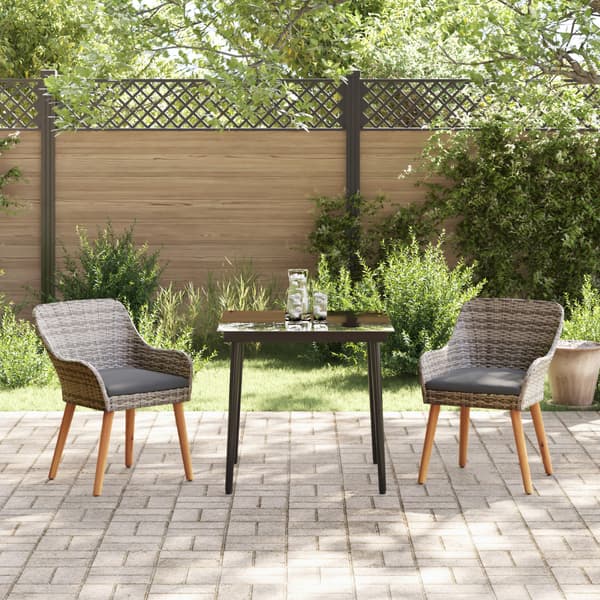 Trädgårdsmöbelset med kudde 3 pcs Grå konstrotting
