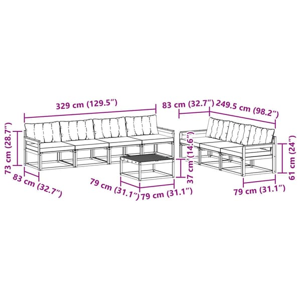 Utomhussoffset 8 pcs Vit och svart