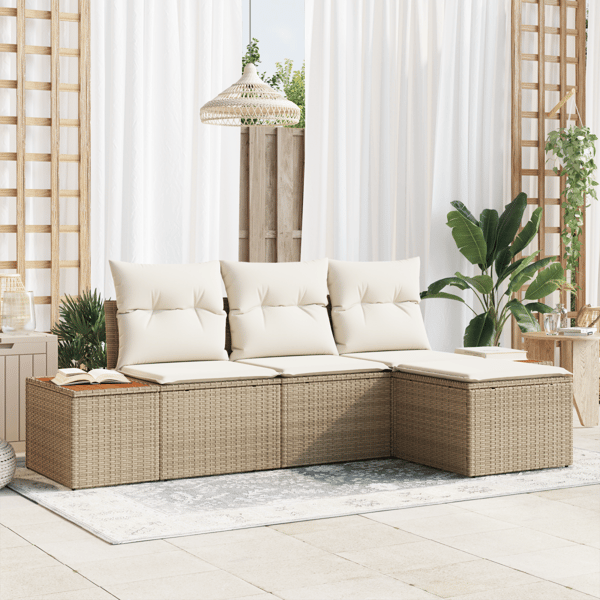 Trädgårdsoffset 4 st Beige och gräddfärgad Poly Rattan
