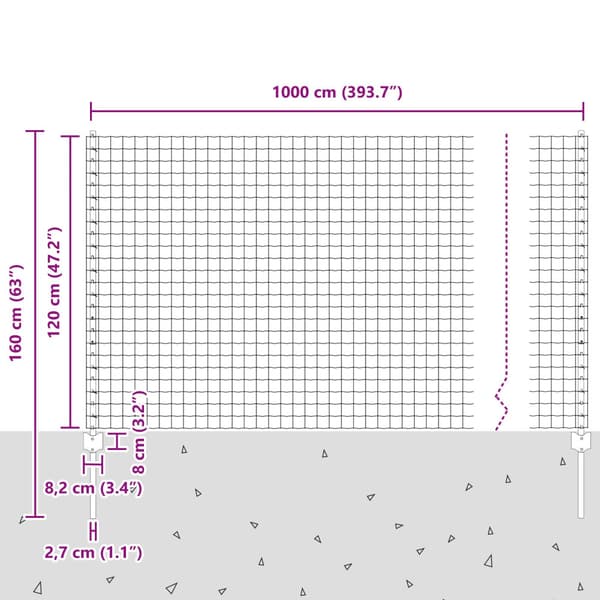 Stängsel med stolpe Silver 1,2 x 10 m Stål