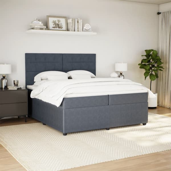 Ramsäng med madrass mörkgrå 200x200 cm sammet