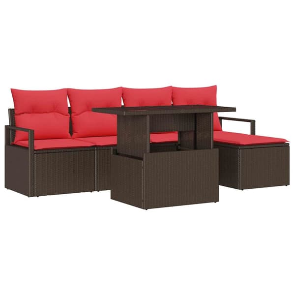 Trädgårdsoffset 6 st Brun Poly rattan