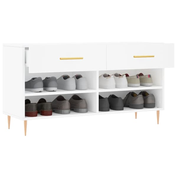 Skobänk vit 102x35x55 cm konstruerat trä