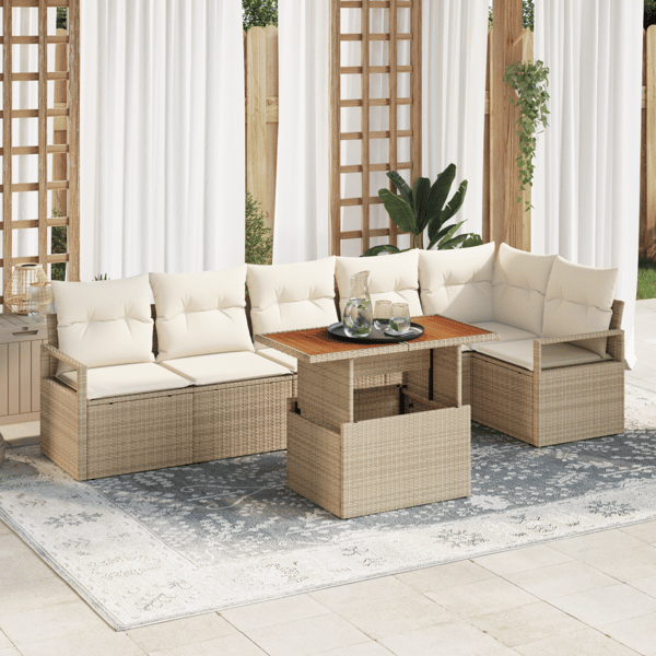 Trädgårdsoffset 7 st Beige Poly rattan