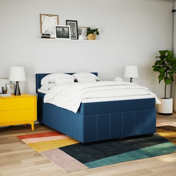 Ramsäng med madrass blå 160x200 cm tyg