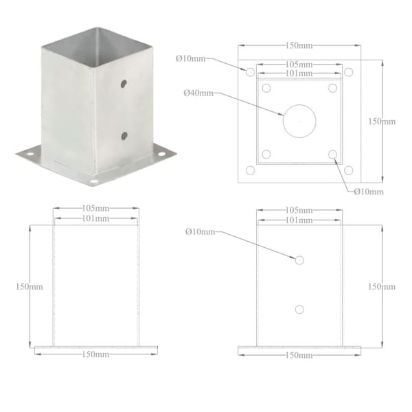 Stolpfot 4 st galvaniserad metall 101 mm