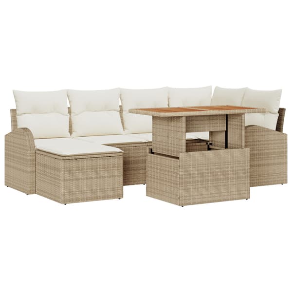 Trädgårdsoffset med lagring 7 pcs Beige Poly rattan