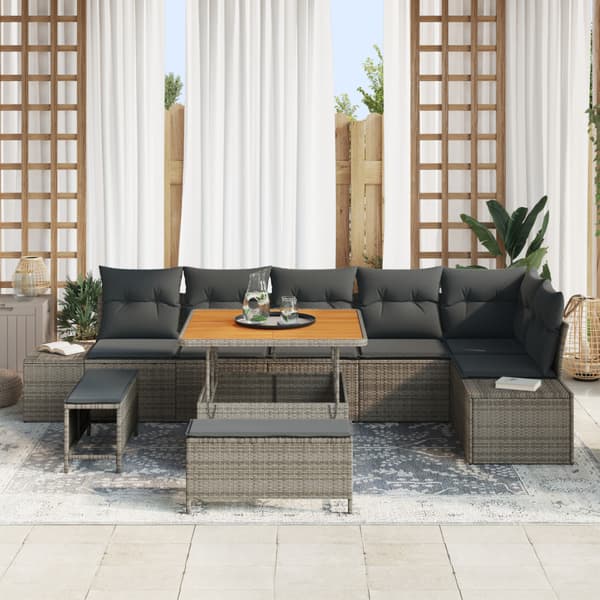 Trädgårdsoffset med kudde med lagring 9 pcs Grå Poly rattan