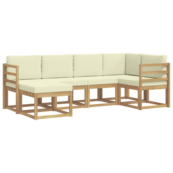 Utomhussoffset med kudde 6 pcs Vit och grädde Polyester