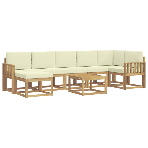 Utomhussoffset med kudde 8 pcs Vit och grädde Polyester
