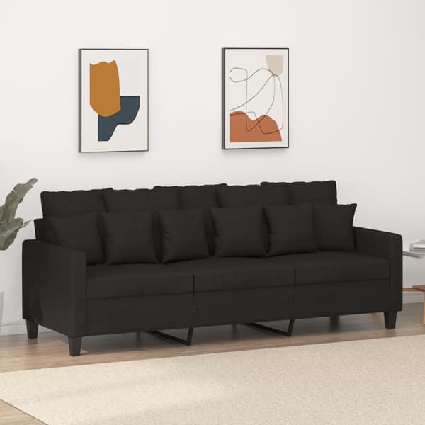3-sitssoffa svart 180 cm tyg