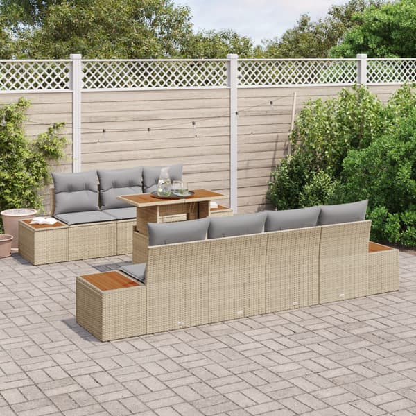Trädgårdsoffset med kudde 8 pcs Beige Poly rattan